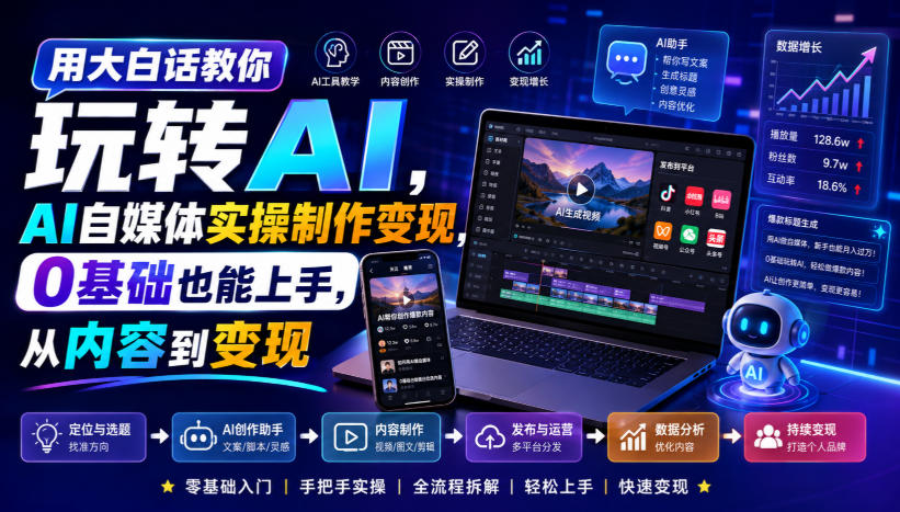 用大白话教你玩转AI，AI自媒体实操制作变现，0基础也能上手，从内容到变现-创业信息网