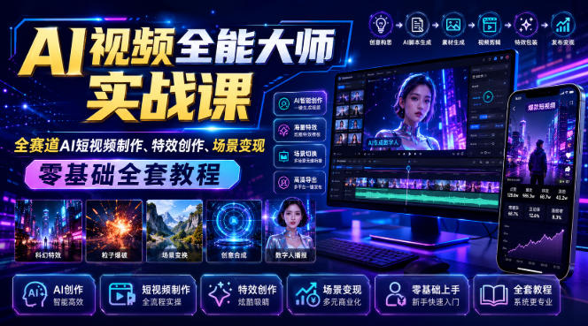 AI视频全能大师实战课｜全赛道AI短视频制作、特效创作、场景变现零基础全套教程-创业信息网