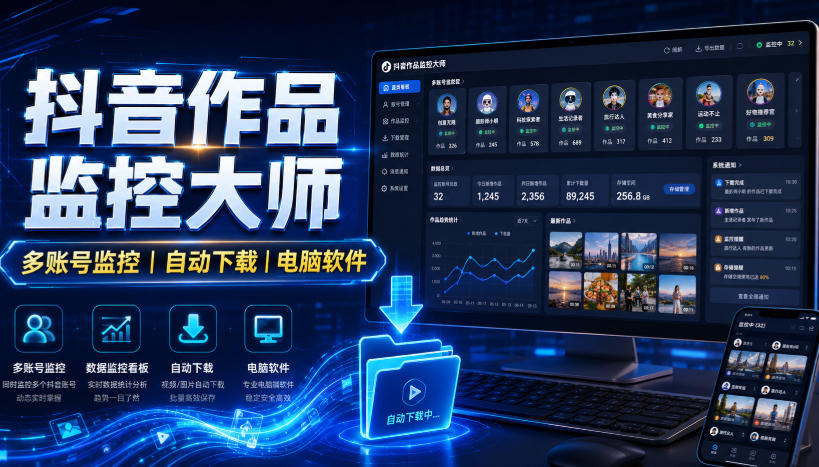 抖音作品监控大师，多账号监控丨自动下载丨电脑软件-创业信息网