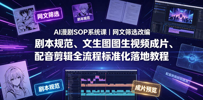 AI漫剧SOP系统课｜网文筛选改编、剧本规范、文生图图生视频成片、配音剪辑全流程标准化落地教程(更新0810)-创业信息网