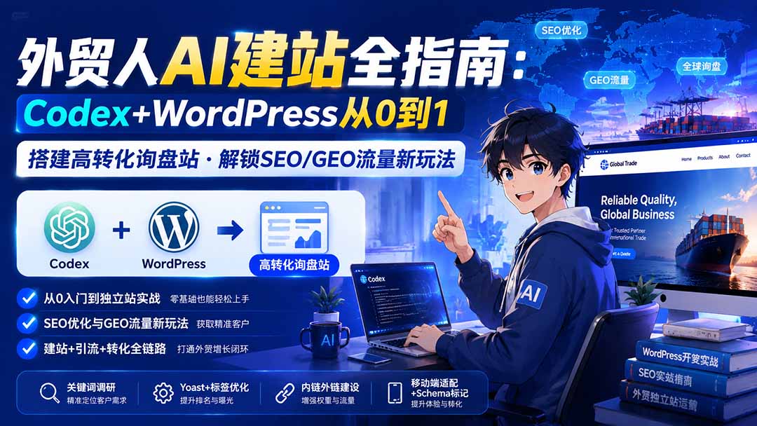 外贸人AI建站全指南:Codex+WordPress从0到1·搭建高转化询盘站·解锁SEO/GEO流量新玩法-更新-创业信息网