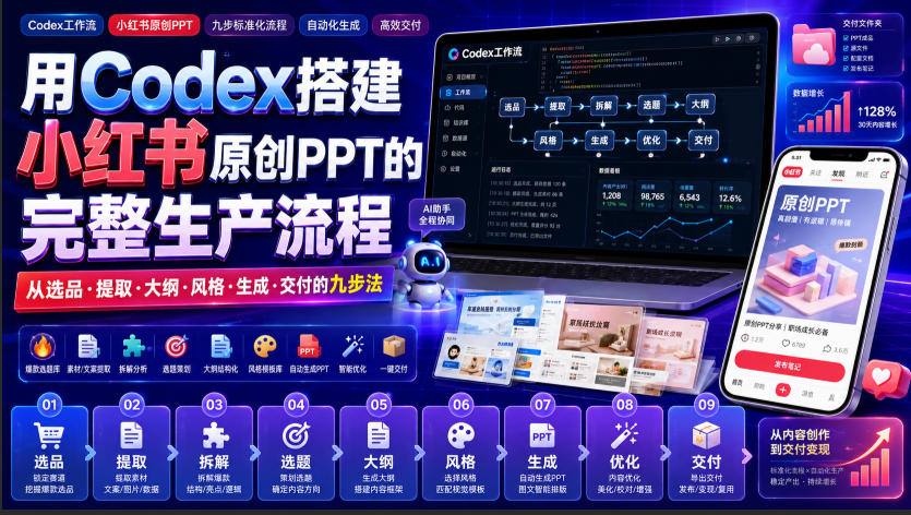 用Codex搭建小红书原创PPT的完整生产流程，从选品·提取·大纲·风格·生成·交付的九步法-创业信息网