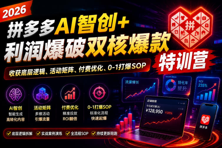 2026拼多多AI智创+利润爆破双核爆款特训营，收获底层逻辑、活动矩阵、付费优化、0-1打爆SOP(更新0810)-创业信息网