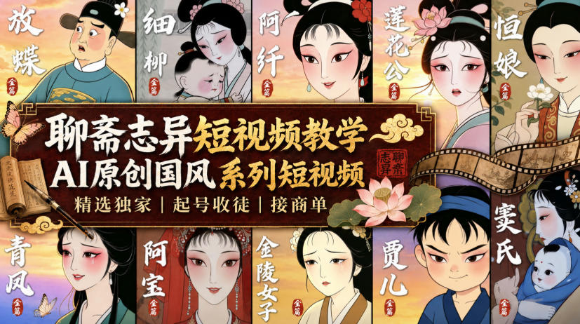 聊斋志异短视频教学，AI原创国风系列短视频，精选独家丨起号收徒丨接商单-创业信息网