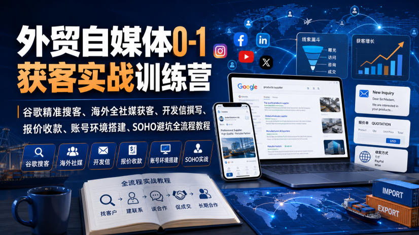 外贸自媒体0-1获客实战训练营|谷歌精准搜客、海外全社媒获客、开发信撰写、报价收款、账号环境搭建、SOHO避坑全流程教程-创业信息网