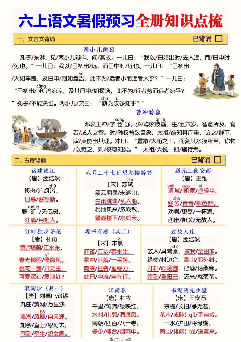 六上语文暑假预习全册知识点梳理-创业信息网