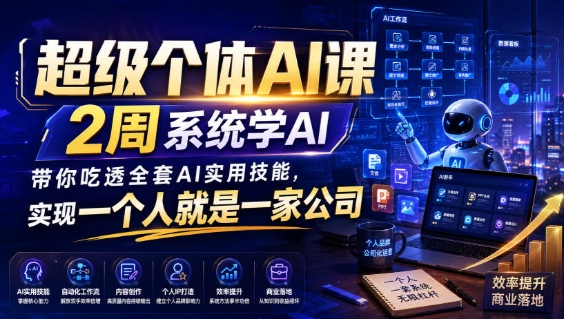 超级个体AI课,2周系统学AI,带你吃透全套AI实用技能,实现一个人就是一家公司-创业信息网