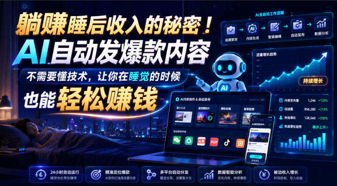 躺賺睡后收入的秘密！AI自动发爆款内容，不需要懂技术，让你在睡觉的时候也能轻松賺钱【原创双语字幕】-创业信息网