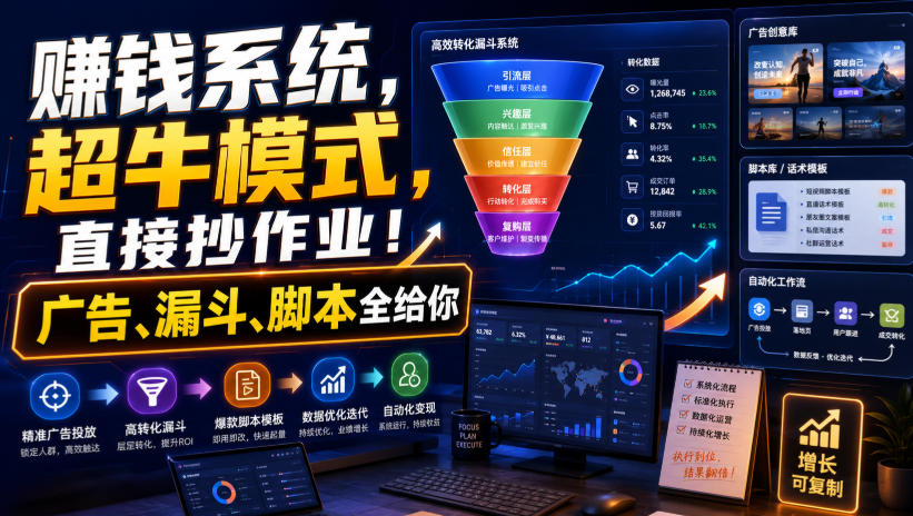 賺钱系统，超牛模式，直接抄作业！广告、漏斗、脚本全给你【原创双语字幕】-创业信息网