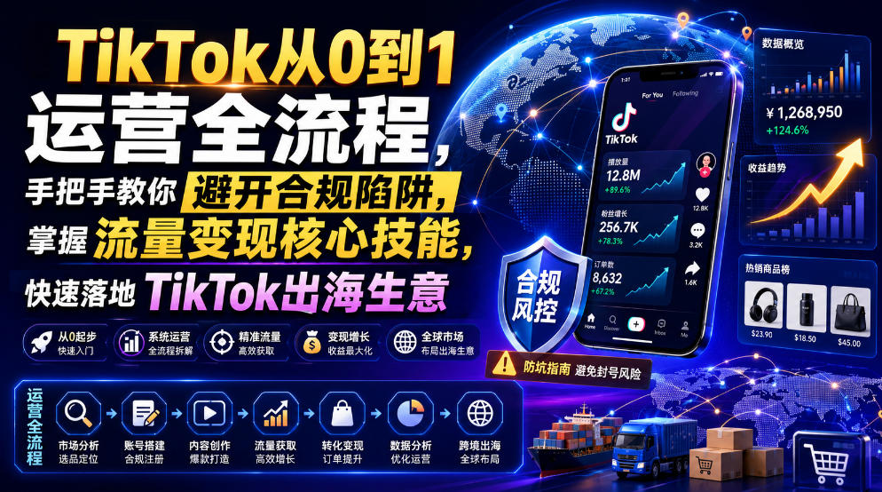TikTok从0到1运营全流程,手把手教你避开合规陷阱,掌握流量变现核心技能,快速落地TikTok出海生意(更新8月)-创业信息网