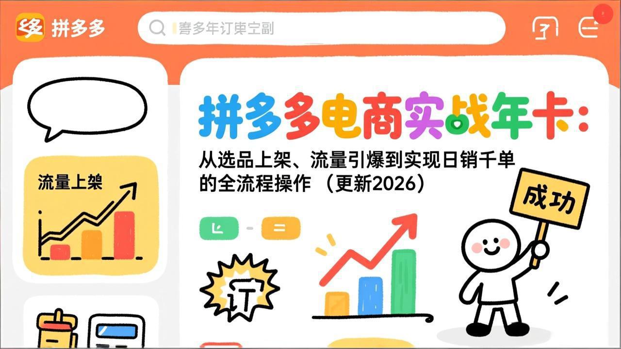 拼多多电商实战年卡：从选品上架、流量引爆到实现日销千单的全流程操作(更新2026年8月-创业信息网