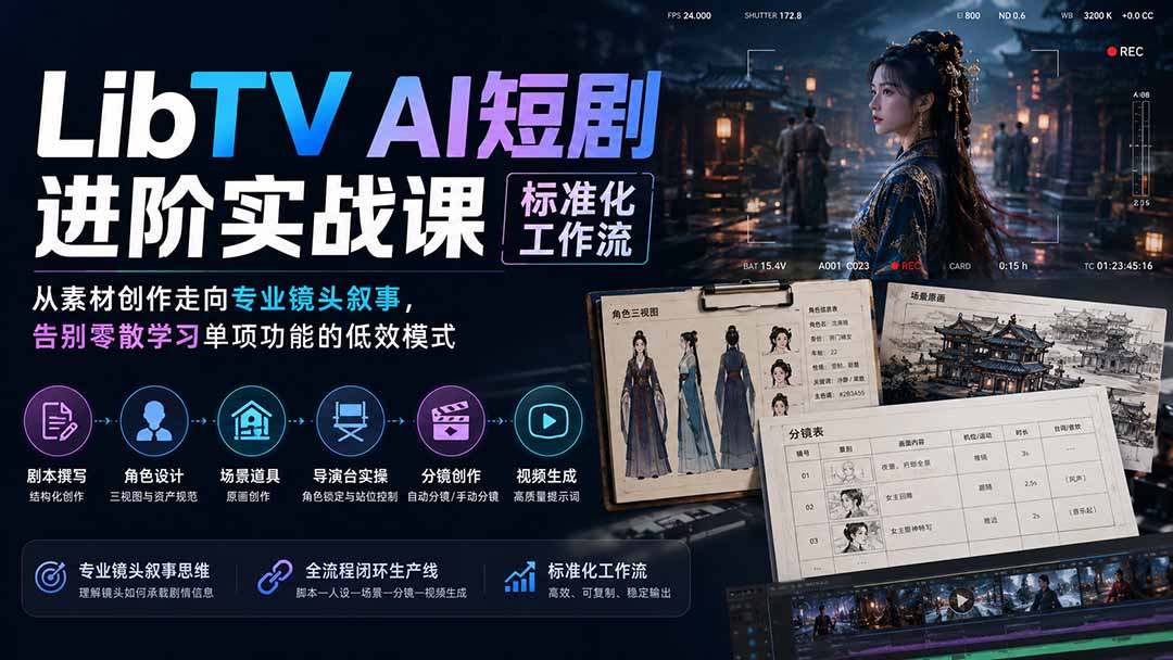 LibTV AI短剧进阶实操课标准化工作流;从素材创作走向专业镜头叙事,告别零散学习单项功能的低效模式-创业信息网
